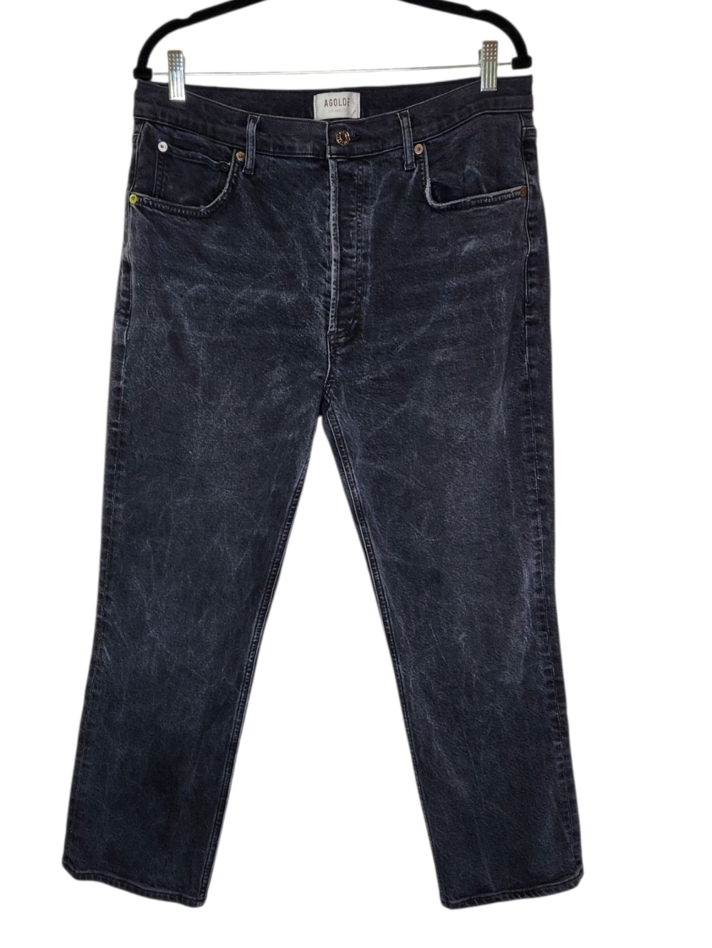Agolde Riley Crop Button Fly High Rise Faded Black Jeans Size 32